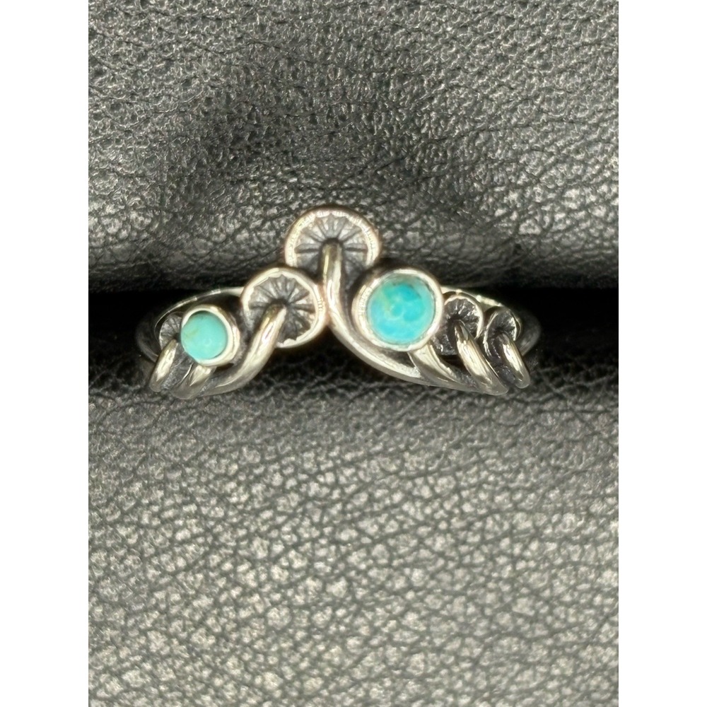 New Condition Sterling Silver Mushrooms Ring Genuine Turquoise 925 Size 7 G15